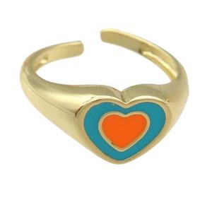 copper Ring with orange enamel heart, gold plated, approx 9-11mm, 18mm dia [FN25194]