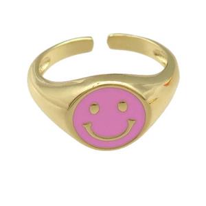 copper Ring with pink enamel emoji, gold plated, approx 11mm, 18mm dia [FN25199]