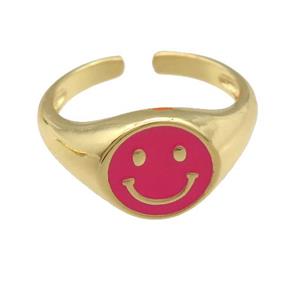 copper Ring with red enamel emoji, gold plated, approx 11mm, 18mm dia [FN25200]