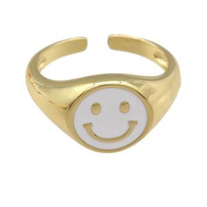 copper Ring with white enamel emoji, gold plated, approx 11mm, 18mm dia [FN25202]