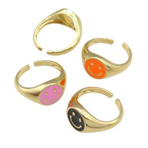 copper Ring with enamel emoji, gold plated, mixed, approx 11mm, 18mm dia [FN25203]