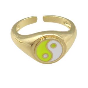 copper Ring with yellow enamel taichi, gold plated, approx 10mm, 18mm dia [FN25205]