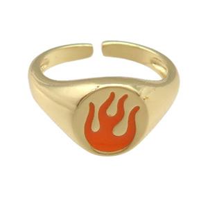 copper Ring with orange enamel Fire Flame, gold plated, approx 10mm, 18mm dia [FN25212]