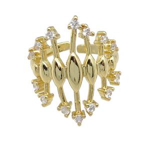 copper Ring paved zircon, gold plated, approx 23mm, 17mm dia [FN25214]