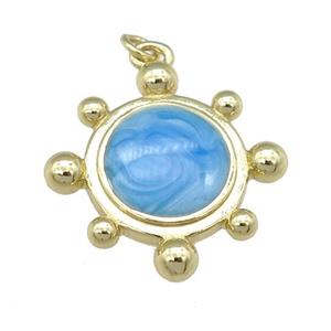 copper Tortoise pendant with blue enamel, gold plated, approx 22mm [FN25273]