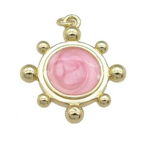 copper Tortoise pendant with pink enamel, gold plated, approx 22mm [FN25274]