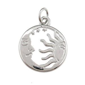 copper pendant with moon and sun, platinum plated, approx 15mm [FN25278]