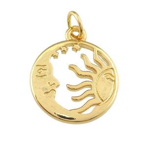 copper pendant with moon and sun, gold plated, approx 15mm [FN25279]