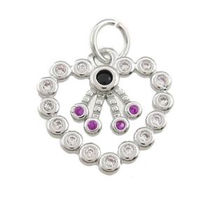 copper heart pendant paved zircon, platinum plated, approx 15mm [FN25280]