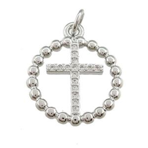 copper cross pendant paved zircon, platinum plated, approx 17mm [FN25282]