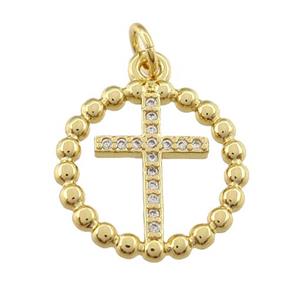 copper cross pendant paved zircon, gold plated, approx 17mm [FN25283]