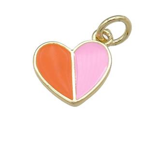 copper Heart pendant with orange pink enamel, gold plated, approx 10-11mm [FN25288]