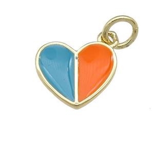copper Heart pendant with teal orange enamel, gold plated, approx 10-11mm [FN25289]