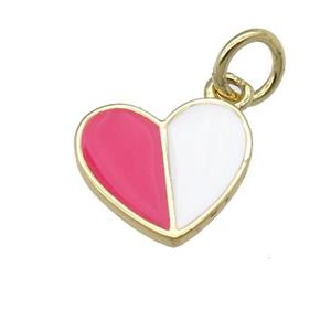 copper Heart pendant with hotpink white enamel, gold plated, approx 10-11mm [FN25291]
