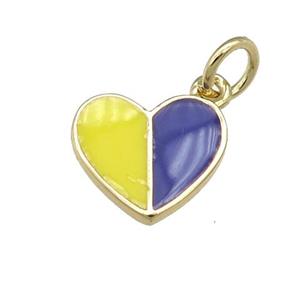 copper Heart pendant with yellow purple enamel, gold plated, approx 10-11mm [FN25292]