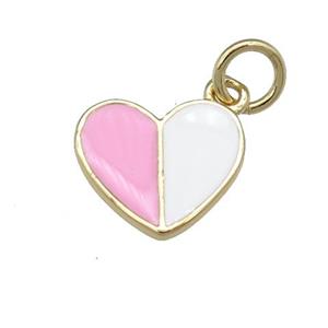 copper Heart pendant with pink white enamel, gold plated, approx 10-11mm [FN25293]