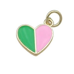 copper Heart pendant with green pink enamel, gold plated, approx 10-11mm [FN25295]