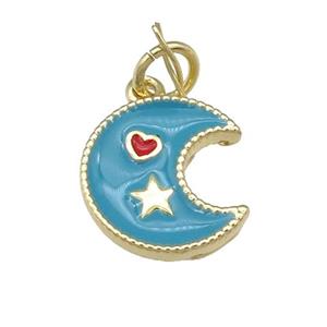 copper Moon pendant with teal enamel, heart star, gold plated, approx 12mm [FN25302]