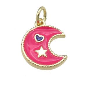 copper Moon pendant with hotpink enamel, heart star, gold plated, approx 12mm [FN25306]