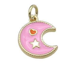copper Moon pendant with pink enamel, heart star, gold plated, approx 12mm [FN25307]