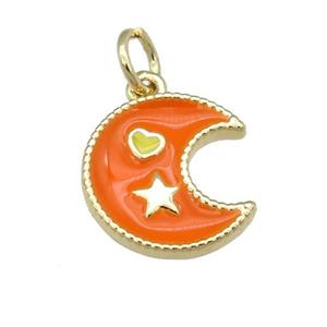 copper Moon pendant with orange enamel, heart star, gold plated, approx 12mm [FN25309]