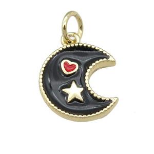 copper Moon pendant with black enamel, heart star, gold plated, approx 12mm [FN25310]
