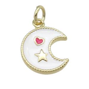 copper Moon pendant with white enamel, heart star, gold plated, approx 12mm [FN25311]