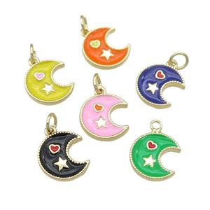 copper Moon pendant with enamel, heart star, gold plated, mixed, approx 12mm [FN25312]