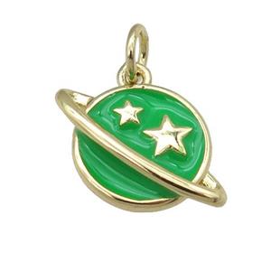 copper Planet pendant with green enamel, star, gold palted, approx 11-16mm [FN25315]