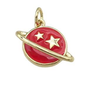 copper Planet pendant with red enamel, star, gold palted, approx 11-16mm [FN25318]