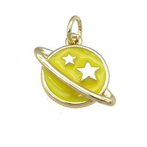 copper Planet pendant with yellow enamel, star, gold palted, approx 11-16mm [FN25320]