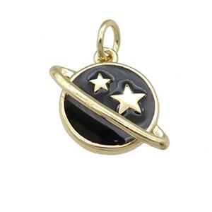 copper Planet pendant with black enamel, star, gold palted, approx 11-16mm [FN25321]