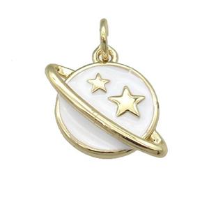 copper Planet pendant with white enamel, star, gold palted, approx 11-16mm [FN25322]