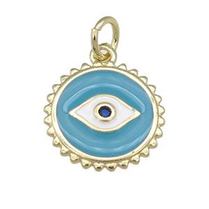 copper Eye pendant with blue enamel, circle, gold plated, approx 12mm [FN25324]