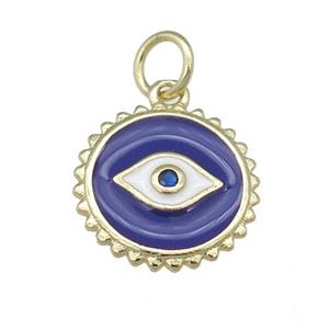 copper Eye pendant with purple enamel, circle, gold plated, approx 12mm [FN25325]