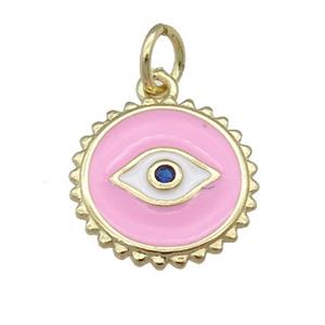 copper Eye pendant with pink enamel, circle, gold plated, approx 12mm [FN25327]