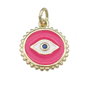 copper Eye pendant with hotpink enamel, circle, gold plated, approx 12mm [FN25328]