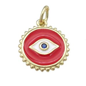 copper Eye pendant with red enamel, circle, gold plated, approx 12mm [FN25329]