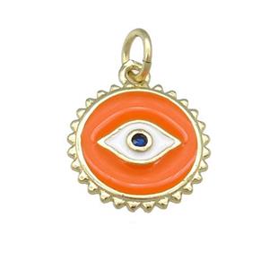 copper Eye pendant with orange enamel, circle, gold plated, approx 12mm [FN25330]