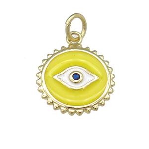 copper Eye pendant with yellow enamel, circle, gold plated, approx 12mm [FN25331]
