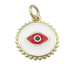 copper Eye pendant with white enamel, circle, gold plated, approx 12mm [FN25333]