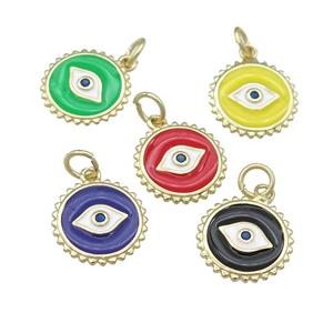 copper Eye pendant with enamel, circle, gold plated, mixed, approx 12mm [FN25334]