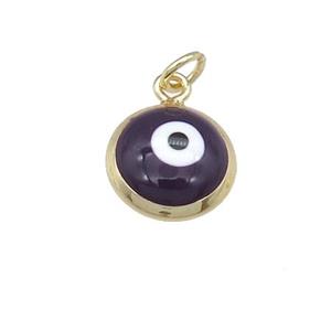 copper Evil Eye pendant with purple enamel, gold plated, approx 10mm [FN25336]