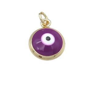 copper Evil Eye pendant with purple enamel, gold plated, approx 10mm [FN25338]