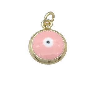 copper Evil Eye pendant with pink enamel, gold plated, approx 10mm [FN25339]