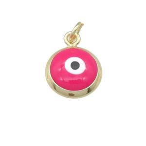 copper Evil Eye pendant with hotpink enamel, gold plated, approx 10mm [FN25340]