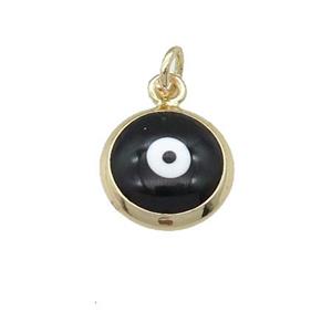 copper Evil Eye pendant with black enamel, gold plated, approx 10mm [FN25343]