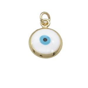 copper Evil Eye pendant with white enamel, gold plated, approx 10mm [FN25344]