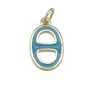 copper nose pendant with teal enamel, gold plated, approx 9-14mm [FN25346]