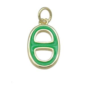 copper nose pendant with green enamel, gold plated, approx 9-14mm [FN25348]